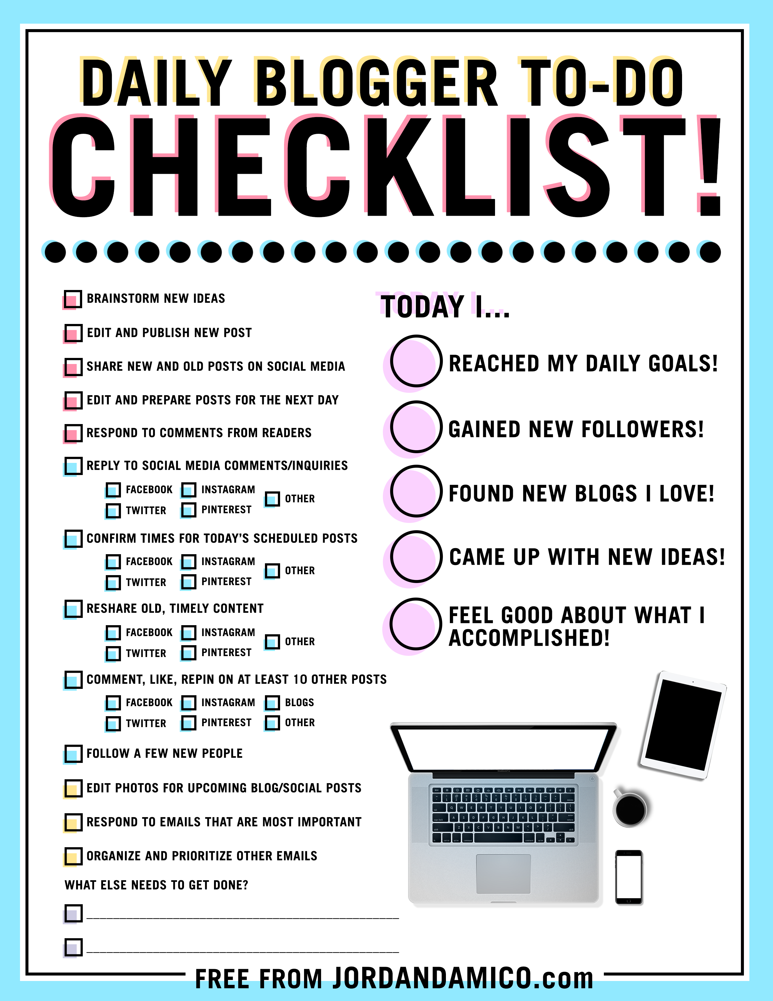The ultimate blogger to-do checklist free printable